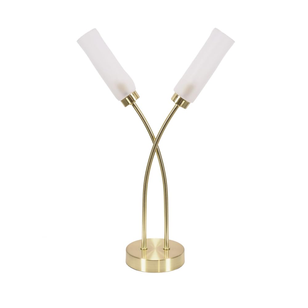 ValueLights | 2 Way Curved Arm Cross Over Brushed Gold Table Lamp | Home Décor, Bedside & Desk Lamp | Includes Bulb