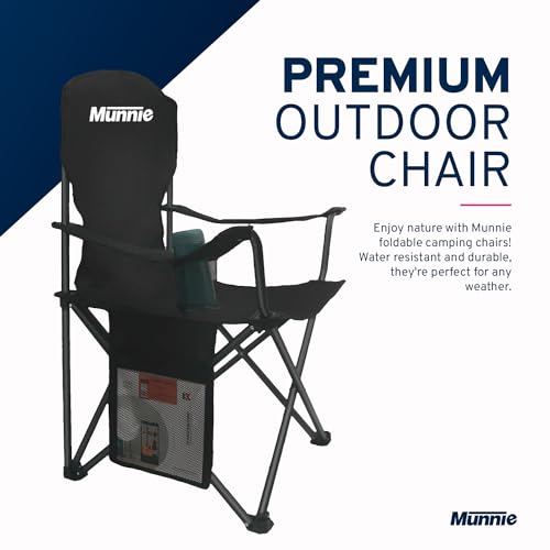 Munnie Set of 2 Folding Camping Chairs | Lightweight Heavy Duty Outdoor Chair | With Armrests, Cup Holder and Side Pocket | Extra-Wide 120kg Capacity per Chair | Included with Carry Bag – Black - Image 4