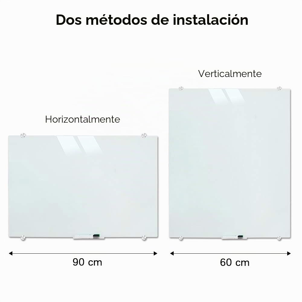 XIWODE Pizarra magnética de cristal de borrado en seco, 90 x 60 cm, pizarra blanca de cristal templado, sin marco, superficie blanca esmerilada