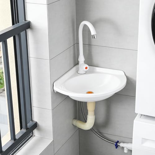 Lavabo mural d'angle compact en céramique Lurrose pour petits espaces - 5