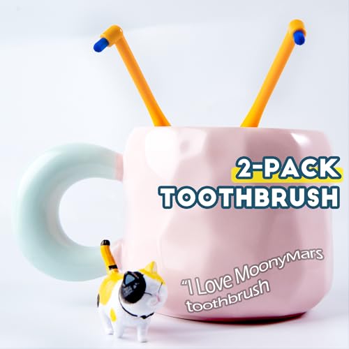 Image of Cat Toothbrush Tuft Head, Small Dog & Puppy Tooth Brushing Kit, Mini Head Teeth Brush for Kitten & Tiny Pet, Doggy Toothbrushes Deep Dental Cleaning, 2 PCS - Orange