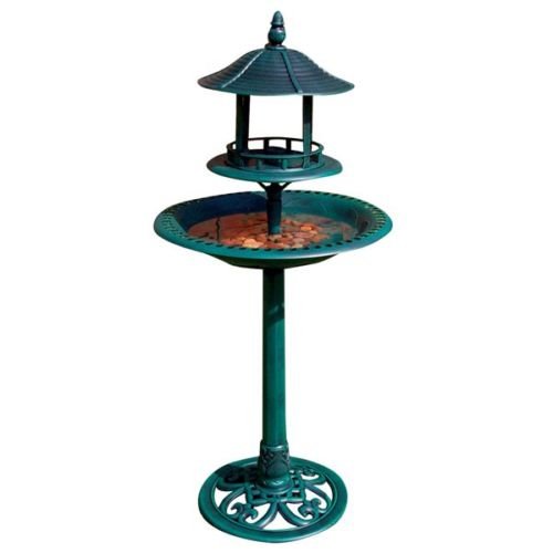 GARDEN ORNAMENTAL BIRD FEEDING STATION FOOD BATH TABLE WITH SHELTER