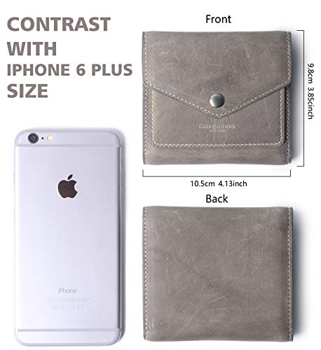Borgasets Women's RFID Blocking Small Compact Bifold Leather Pocket Wallet Ladies Mini Purse (Gray) - Thumbnail 3
