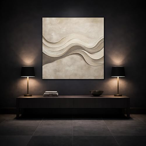 Tableau abstrait beige et marron 35x35 cm pour salon moderne