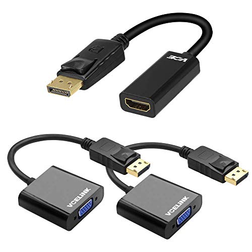 DisplayPort to HDMI Male to Female Adapter Bundle with Displayport to VGA Adapter of 2 Pack
