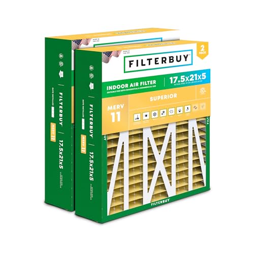 Filterbuy 17.5x21x5 Air Filter MERV 11 Allergen Defense (2-Pack), Pleated HVAC AC Furnace Air Filters Replacement for Rheem, Ruud, and Protech (Actual Size: 17.13 x 20.63 x 4.38 Inches)