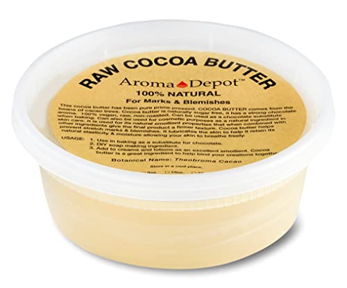 Aroma Depot 8 Oz Raw Cocoa Butter Unrefined 100% Natural Pure Great For Skin, Body, Hair Care. Dyi Body Butter, Lotions, Creams Reduces Fine Lines, Wrinkles, Used For Eczema Psoriasis #TOP1