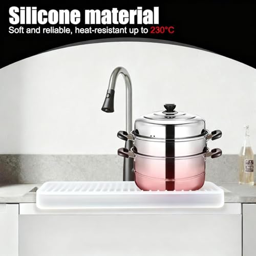 Image of Silicone Sink Splash Guard for Kitchen Basin (20in X 7.4in), Cuttable Silicone Sink Edge Protector & Countertop Cover, Prevents Splashes, for Kitchen Counter (White)