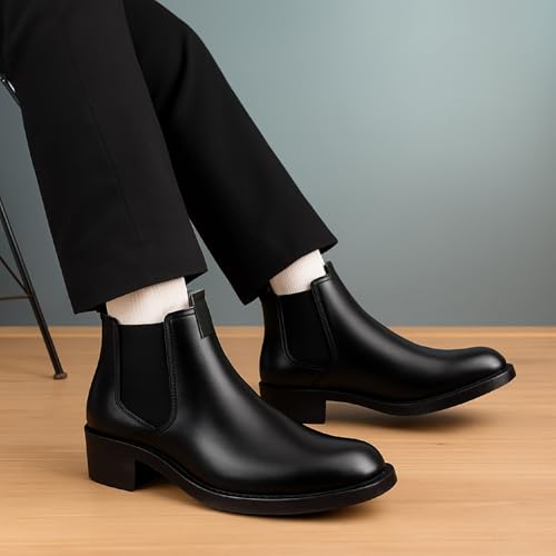 Image of BXXY Men's Faux Leather Material Casual Formal Slipon Chelsea Boot and Dress Boot with 5.08 Cm Block Heel Height.