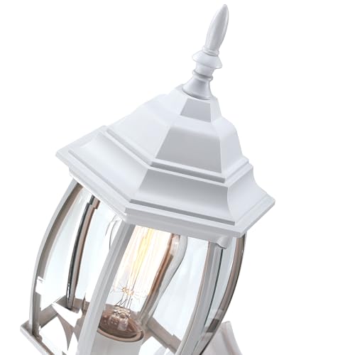 Image of 16.8 Inch White Outdoor Wall Lights Dusk to Dawn, Outside Wall Sconce for House White Dusk to Dawn Sensor Outdoor Light for Front Door Porch Sconce with Vintage Design,E26
