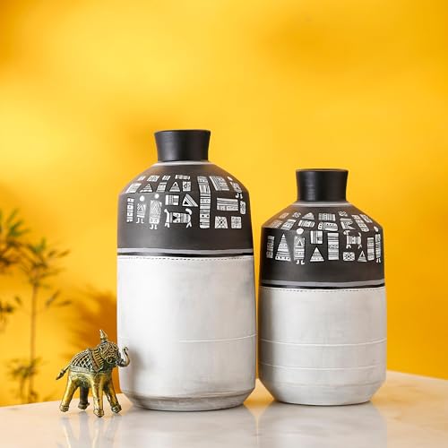 Image of Earthen Vases Handpainted with Warli Motifs