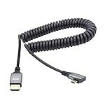 RIIEYOCA 90 Degree Right Angle UHD 4K Micro HDTV Male to HDTV Male 18Gbps hdtv2.0 Extender Coiled Cable Supports 4K@60Hz,1080p,ARC,3D,for Laptop,DVRs,Roku Ultra Stretchable to 1.5M/5FT