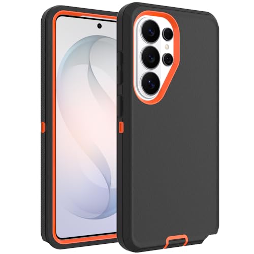 Image of Rugged Case Compatible with Samsung Galaxy S26 Ultra | Heavy-Duty Shockproof Protective Cover, Black+Orange