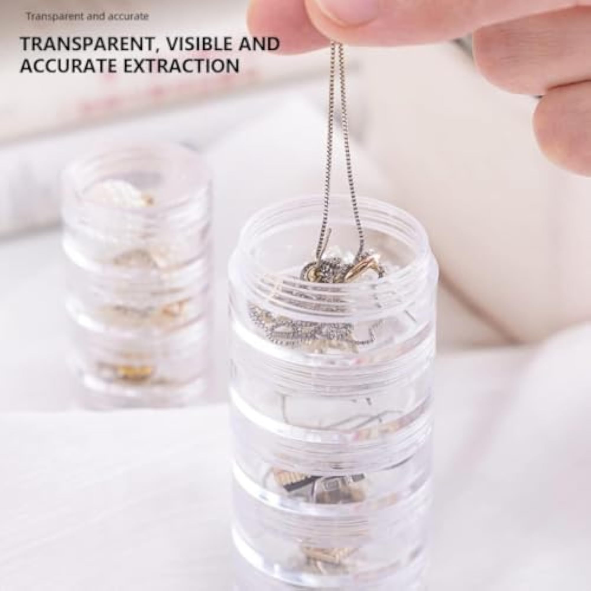 Stackable Clear Plastic Round Storage Jars, 5 Layer Cosmetic & Jewellery