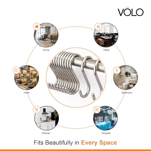 Image of VOLO Stainless Steel Multipurpose S-Hook Pack of 10 pcs, Organizer for Cupboard, Cabinets, Hangers, Kitchen Cutlery Hanging Hook, Cloth Hanger Hook, Color:Silver