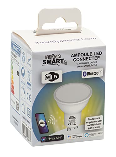 NITYAM Smart Foco de bombilla LED conectado GU10 6W Base GU10 Cambio de blanco (CCT - 3000K a 6000K) Wi-Fi + Bluetooth (BLE), Smart (NITSMTLDSPC_6W_110) Cover