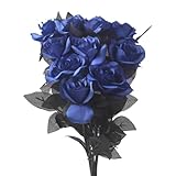 Drwflohe 10pcs Artificial Black Rose Flowers, Single Stem Fake Silk Flowers Bridal Wedding Bouquet (Blue/10pcs)