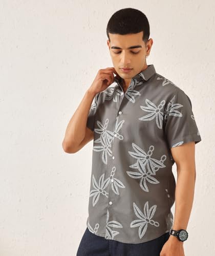 Image of Majestic Man Men's Slim Fit Pure Cotton Printed Casual Shirt - Short Sleeve | Premium Breathable Fabric | Modern Geometric Design