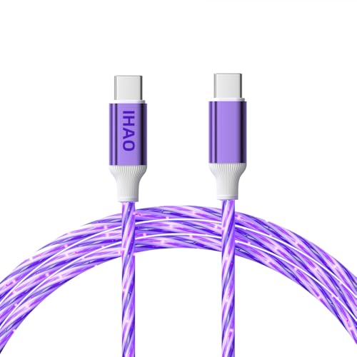 Image of IHAO Starry Lighted Up USB Cable USBC to Type C Durable PD Fast Charging with Visible Current Flow As Night Light Use-C to C Starry Purple