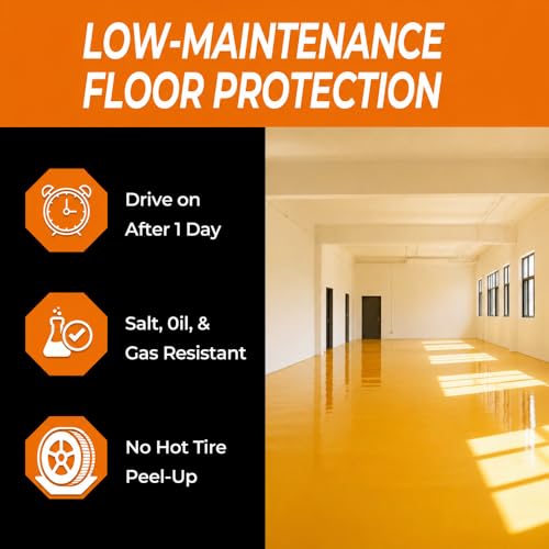 Pintura para piso Epoxy Resin Floor Coating Kit -2 libras, 100% sólidos autonivelante con acabado brillante amarillo medio, grado industrial para garaje, sótano, encimeras - Cubre 2.4 m2, secado rápido miniatura 5
