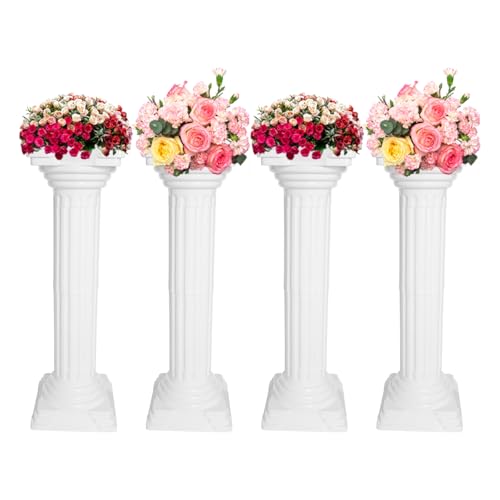 PERFERATE 4Pcs White Roman Columns Set Roman Pillar Statues Classic Greek Columns Candle Holder 10.8×33.9in Plastic Artistic Flower Stand for Wedding Event Party Decor