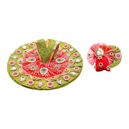 Vestimenta para estatua Bal Gopal de 8 pulgadas verde y rojo