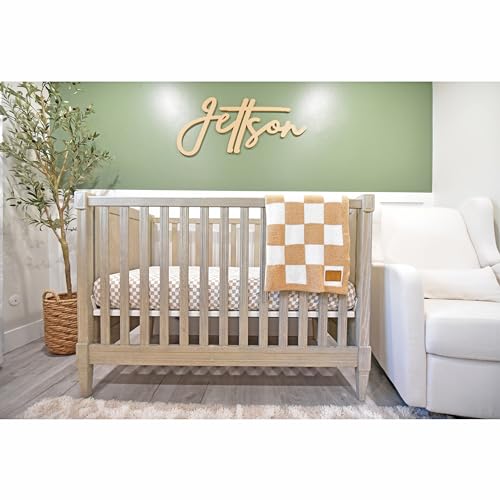 Image of L+L USA Checkered Baby Blanket 28 inchx40 inch - DreamSoft Knit Throw for Crib, Stroller or Car Seat - Soft Blanket /Newborn Nursery Gift Essential for Toddler, Infant, Kids, Boys & Girls (Tan /White)