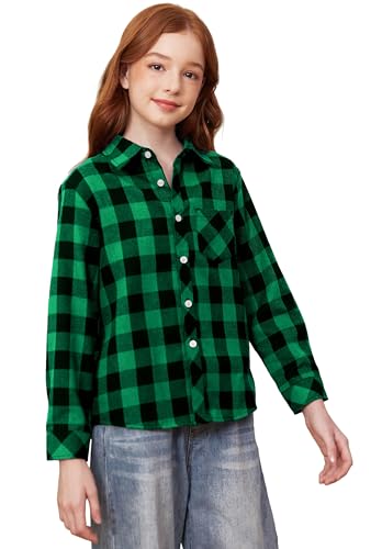 Image of SANGTREE Women and Girls Long Sleeve Flannel Casual Button Down Plaid Shirt