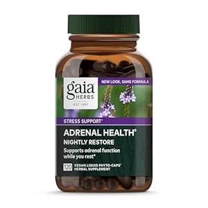 Gaia Herbs Adrenal Health Nightly Restore – Herbal Supplement with Ashwagandha, Magnolia Bark, Cordyceps, Lemon Balm & More* – 120 Vegan Liquid Phyto-Capsules (60 Servings)