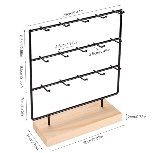 shidaishiye Earring Display Stand for Selling, Wood Earring Rack Tower Display Holder Stand (3 Tier,15 Hooks, Black)