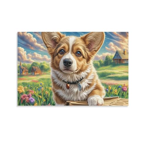 Pinturas murales de Corgi galés impresas en lienzo de alta definición para salones modernos