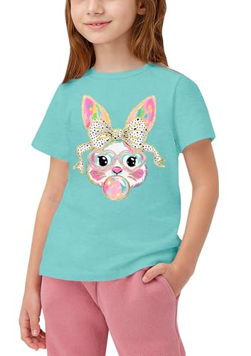 Image of LAZYCHILD Kids Easter Shirt Girls Happy Easter Shirts Rabbit Graphic Long Sleeve Striped Tee Tops 5-14 Years