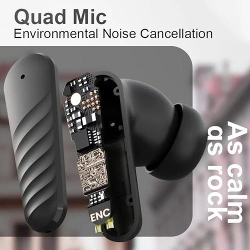 Image of True Wireless Stereo in Ear Earbuds with Environmental Noise Cancellation Quad Mic | Low Latency Gaming | Type-C Fast Charging | IPX5 Waterproof Standard | Bluetooth 5.4 Earbuds TWS [ Black ]