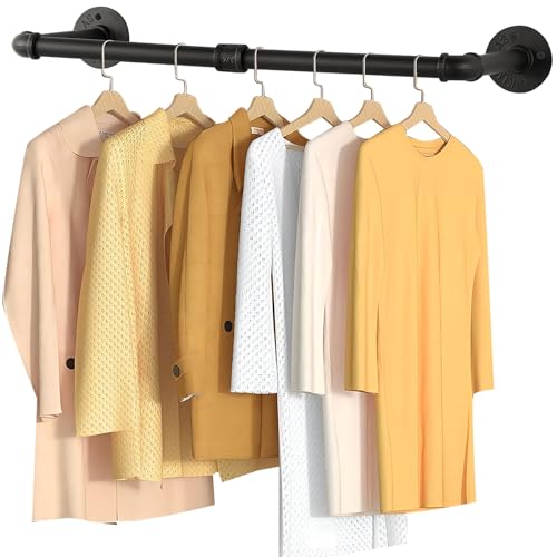 Yawinhe Industrial Pipe Wall Mount Rack, 94cm Space Saving Heavy Duty Clothes Hanger