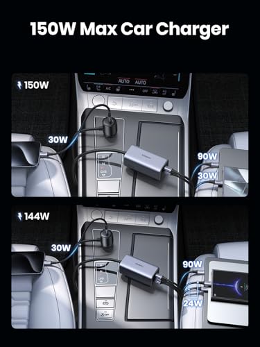 Image of UGREEN 150W USB C Car Charger, PD 3.1 140W Car Charger Adapter Fast Charging 4-Port Cigarette Lighter USB Multi Port Charger Compatible with iPhone 17 /16 /15, Galaxy S24 /S23, iPad, Tablet, Laptop