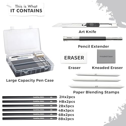 Image of DaKos Professional Sketching Pencil Set for Artists - Complete Drawing Kit with Graphite Pencils Set & Carry Box, Art Supplies for Shading & Sketching (22 Pcs)