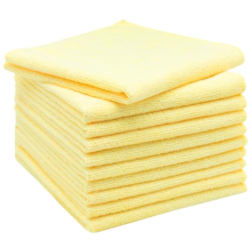 ZOLLNER Set de 10 paños de Microfibra para un Brillo sin Rayas - paños de Limpieza sin Pelusas y Muy absorbentes - Lavables hasta 60°C - 32x32cm en Amarillo - Calidad hotelera