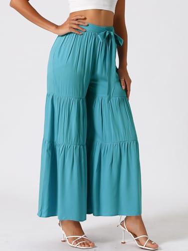 Image of Allegra K Women's 2026 Summer Wide Leg Palazzo Pants High Waisted Flowy Trendy Casual Lounge Boho Beach Ruffles Trousers