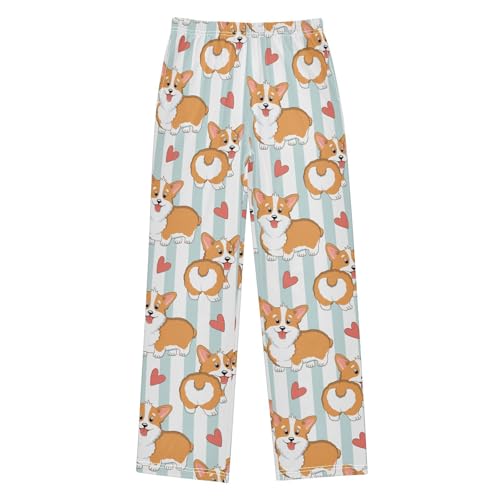 Boys' Pants Puppy Corgi Dogs Stripes Long Bottoms Jogger Pants Elastic Waist Trousers with Pockets S-XL