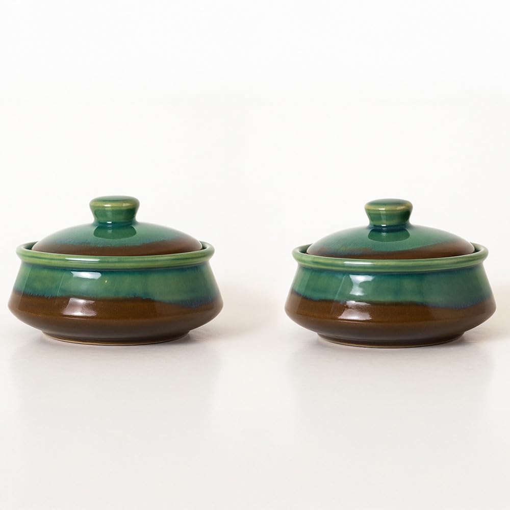 KALAKRITI Ceramic Brown Glossy Donga with Lid | Dahi Handi | Serving Pot | Biryani Donga | Sauce Pot | Curd Setter | Dining Tableware Curd Bowl Capacity - 350ML (2)