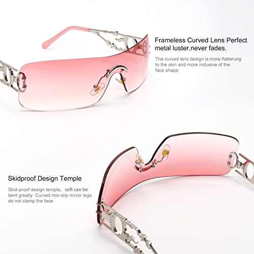 Image of SENMARIES Rimless Y2k Sunglasses For Women Men Rectangle Vintage glasses Fashion Flame Metal Sunglass Frameless Retro Eyewear