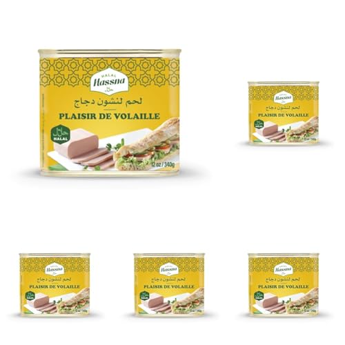 HASSNA - Plaisir de Volaille 340g HALAL - Mortadelle de volaille HALAL - Fabriqué en France - Longue Conservation (Lot de 5)