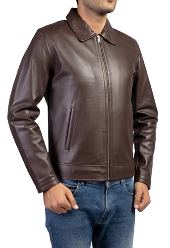 Image of Jild Polo Collar Premium Leather Jacket Men - Old School Classic Style Everyday Wear Real Lambskin Mens Leather Jacket