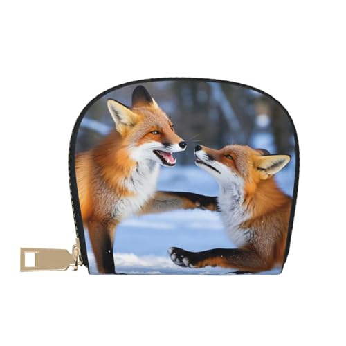 Frozen Foxes Print Credit Card Holder, PU Leather Small Card Bag Wallets with Zipper for Women Men id Business Card2