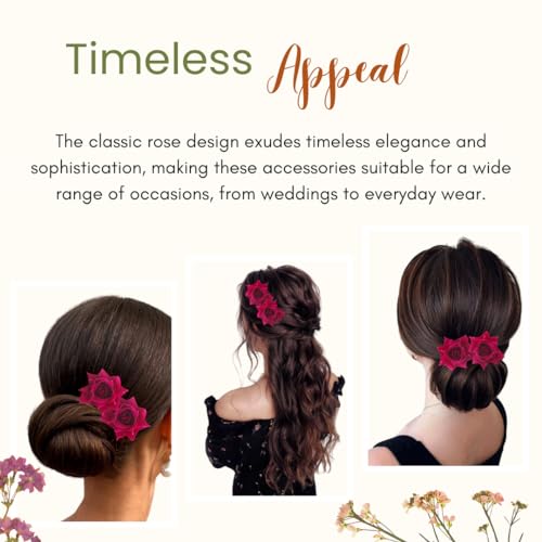 Image of Hair Flare Artificial Plastic & Metal Rose Flower with An Abundance of Petals Design Hairpin /Hair Clip /Judabun | Bridal Hair Accessories, Wedding, Festival for Women & Girls - 2700, Set of 2