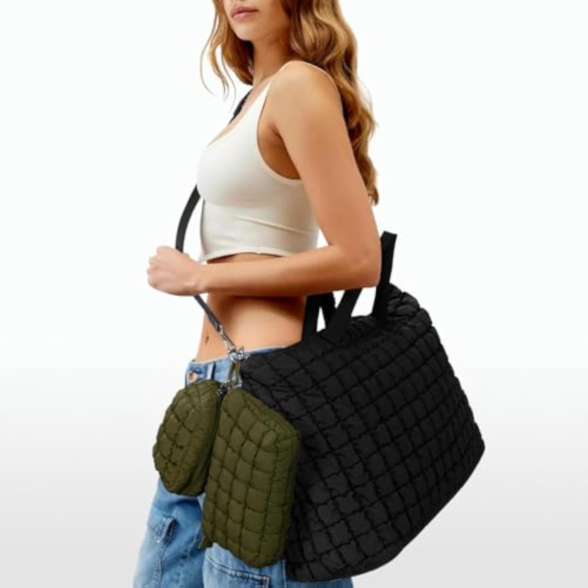 Quilted Makeup Bag and Zip Card Pouch Key Chain Cosmetic Bag