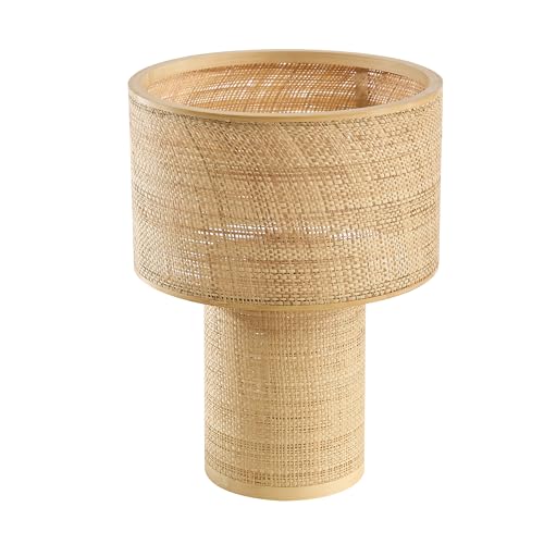 Image of 15 inch Small Table Lamp for Bedroom, Boho Bamboo Bedside Lamps for Nightstand | Farmhouse Desk Lamp for Living Room, End Tables, Kids Room, Home Decor, Office, Handwoven Shade, E26, Natural