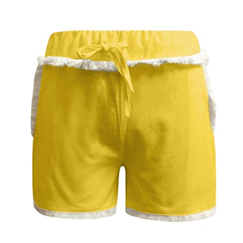 DressU Short feminino casual solto praia cintura elástica sólida, Amarelo, Large