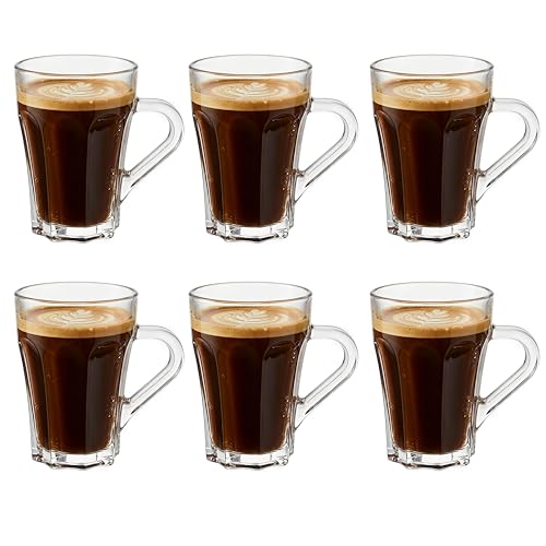 Image of Glass Tea Cups Set of 6, Transparent Cups & Mugs for Tea, Coffee, Milk, Cappuccino, Espresso, Hot & Cold Drinks - Microwave Freezer Dishwasher Safe - 150ML