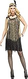 Farben: Schwarz/Gold MIMIKRY 20er Set Charleston Damen-Kostüm Schwarz/Gold Fransen-Kleid Stirnband Pailletten Feder, Größe:M/L